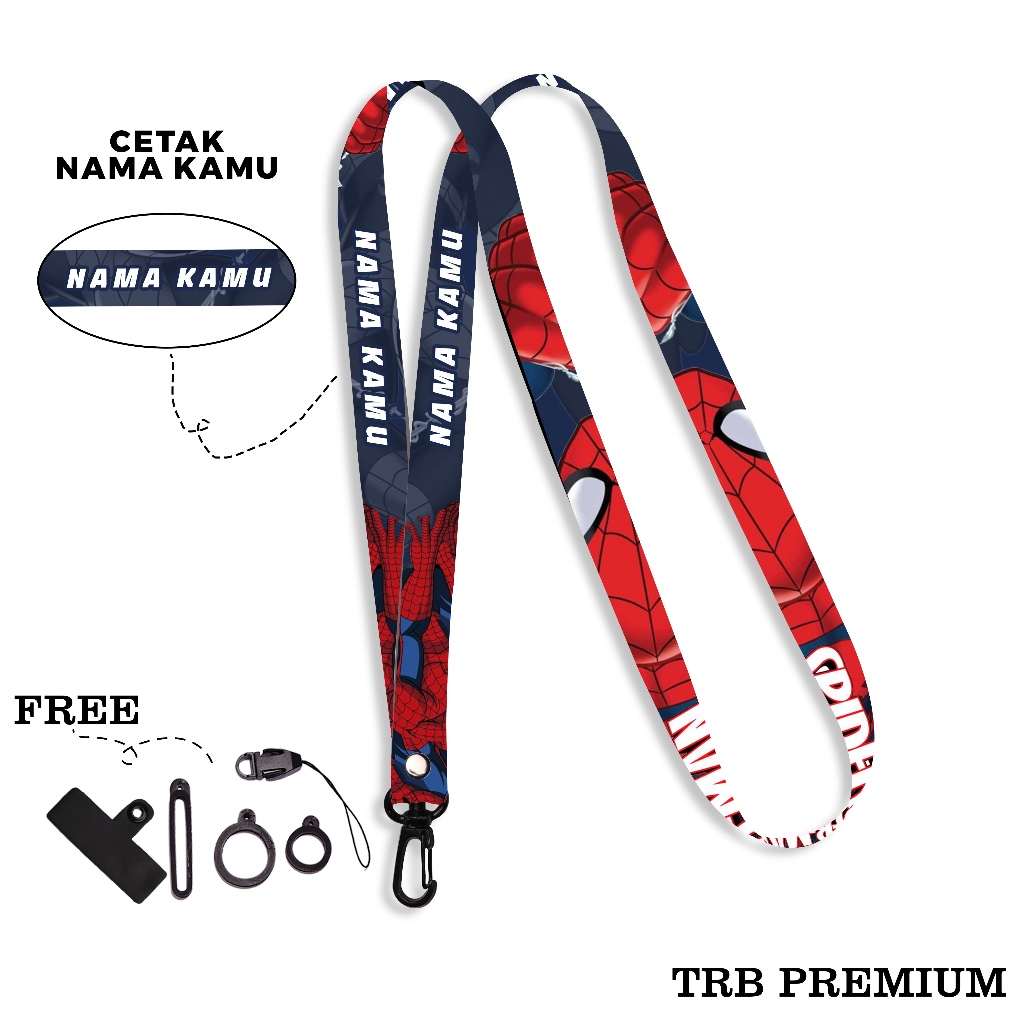 

TRUBBERSHOP - Lanyard Custom Nama Special Edition Spiderman Tali Gantungan HP Free Holder Oring