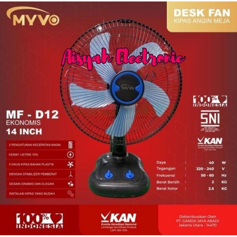 KIPAS ANGIN MEJA MYVO 14 INCI MF-D12 DESK FAN