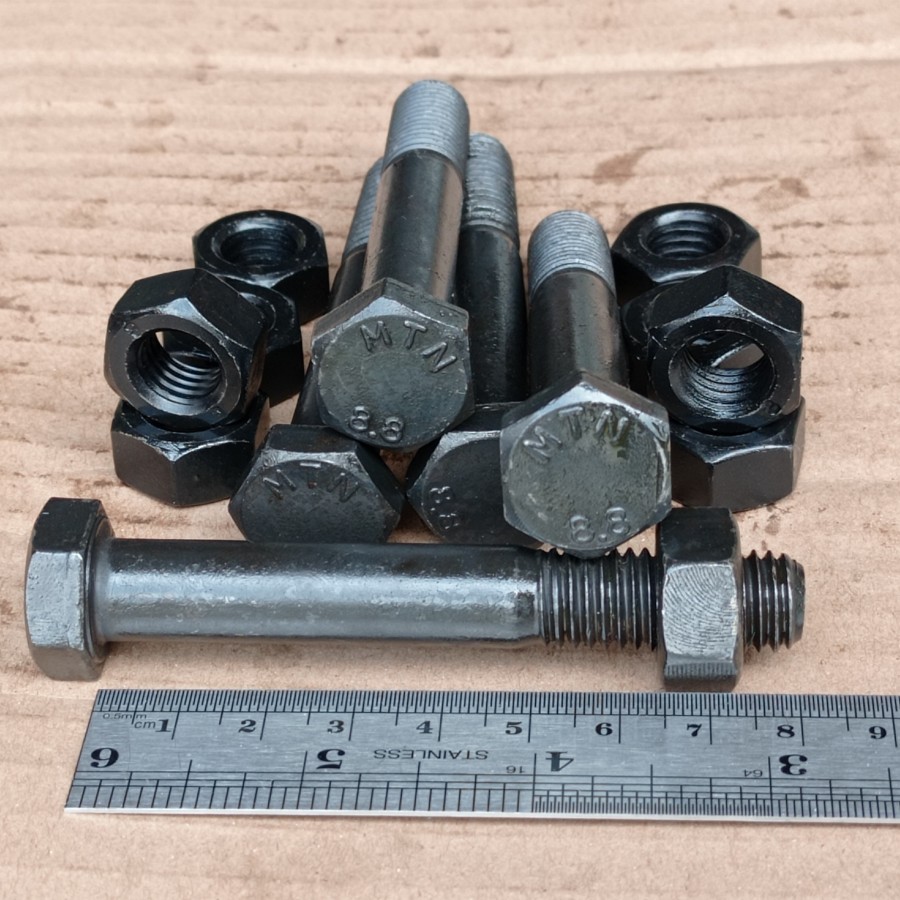 BAUT BAJA HTB 10.9 M10 X 80 / BAUT 17 KUNCI 17 / BAUD HALF DRAT 17 / BAUT BAJA M10 X 80 HITAM / BAUT