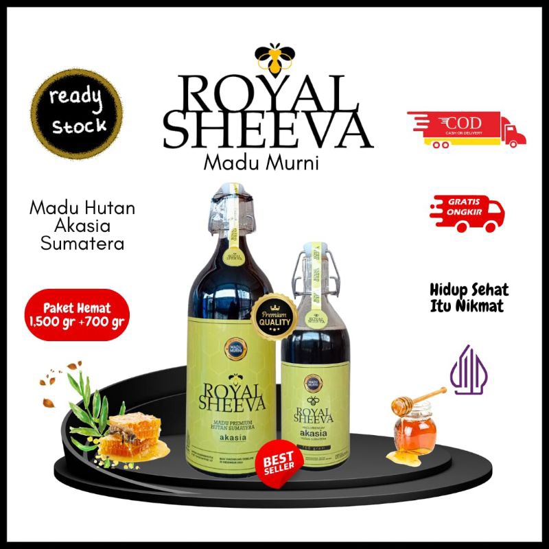 

Bundle Madu Murni Royal Sheeva Asli Tanpa Campuran Botol 700 gr Kemasan kaca 1.500 gr Halal MUI Madu Hutan Akasia Manis