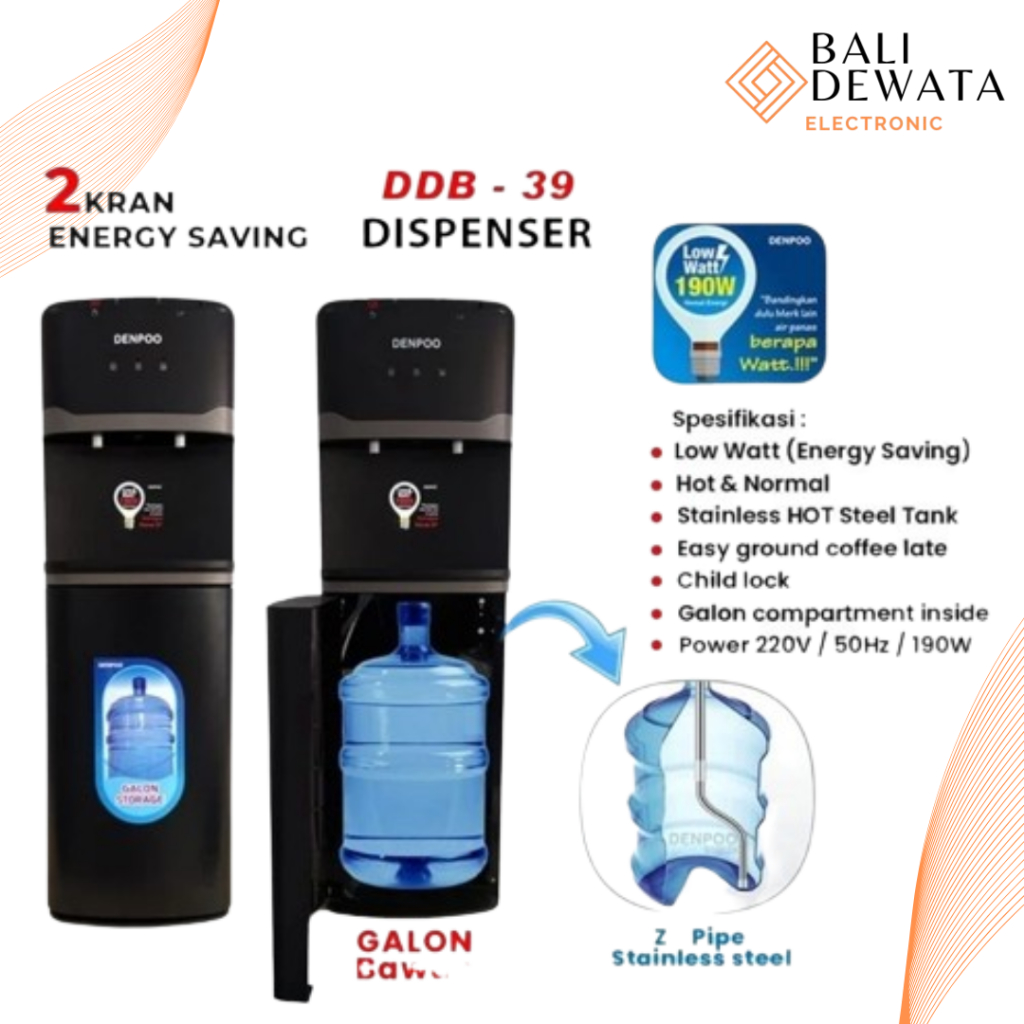DENPOO Dispenser Air Galon Bawah DDB 39 Low Watt - PANAS & NORMAL