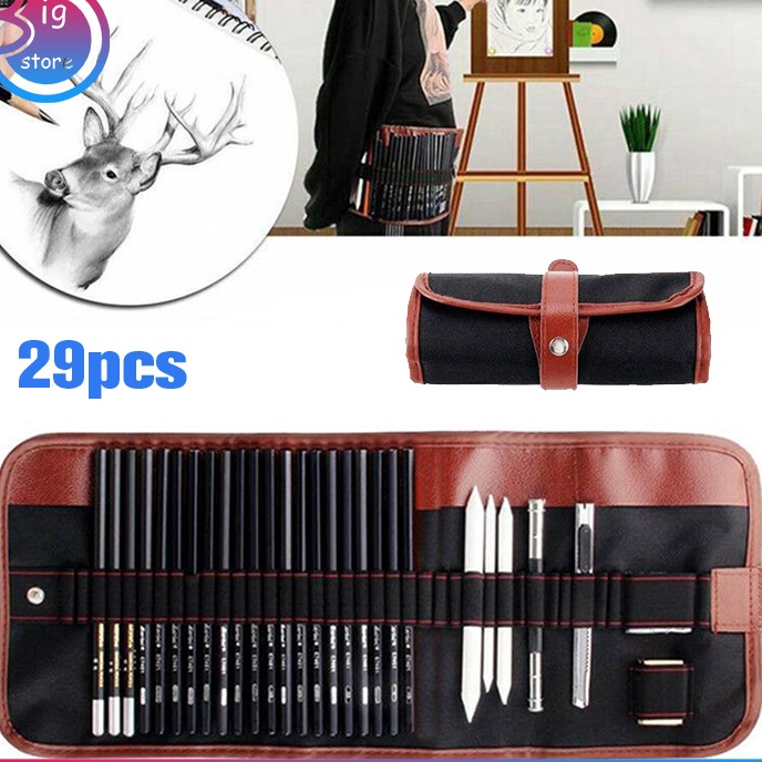 

KI3 Set 29pcs Sketch Pencil Set Pensil Gambar Sketsa Drawing Pencil Set Dengan Pouch Serut