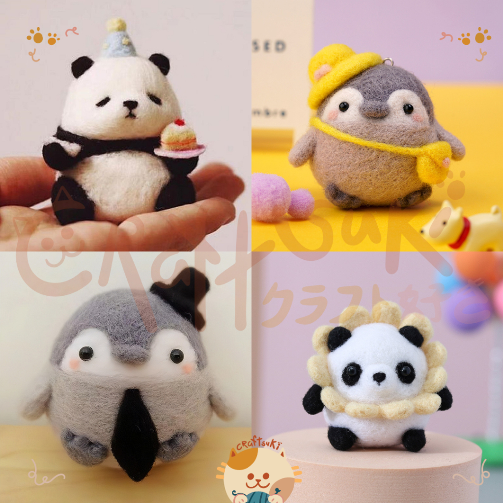 DIY Wool Felt Craft Kit - Needle Wool Felting Kit Boneka Cute Animal Series Panda Penguin Shiba Inu