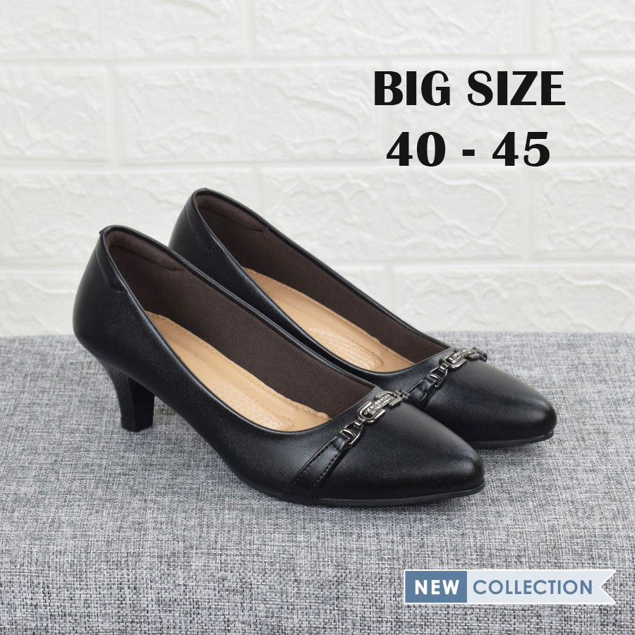 BIG SIZE - Pantofel Heels Wanita Hitam Sepatu Formal Kerja Pesta Size 40-45