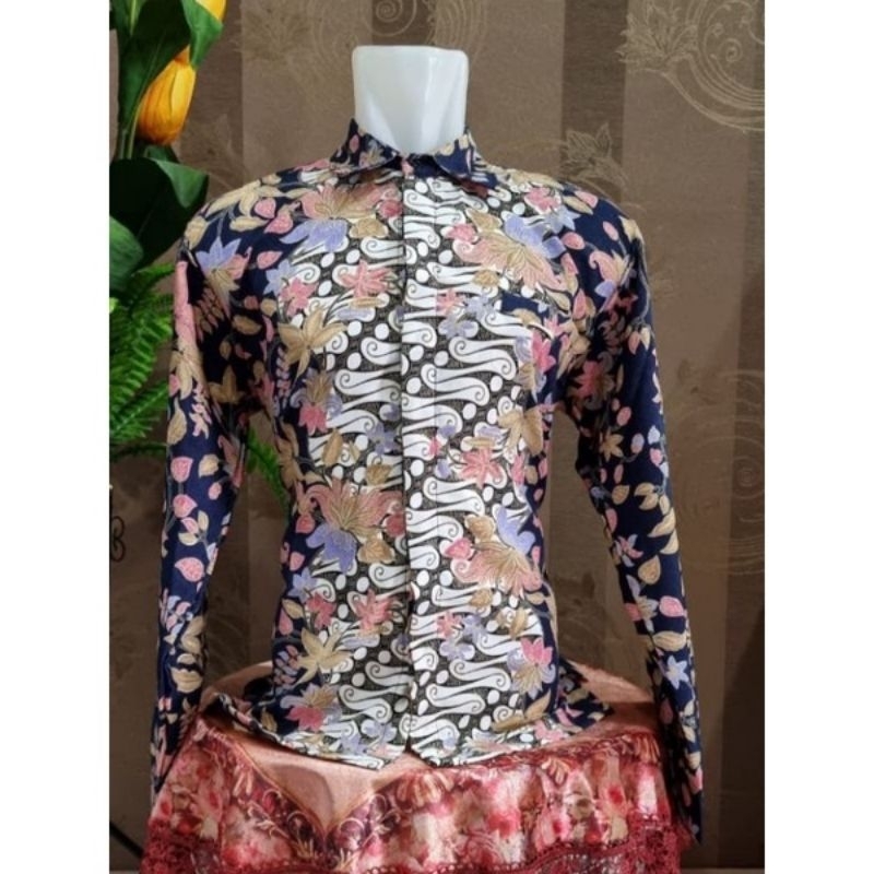 Batik Wisuda motif bunga Navy/Hitam