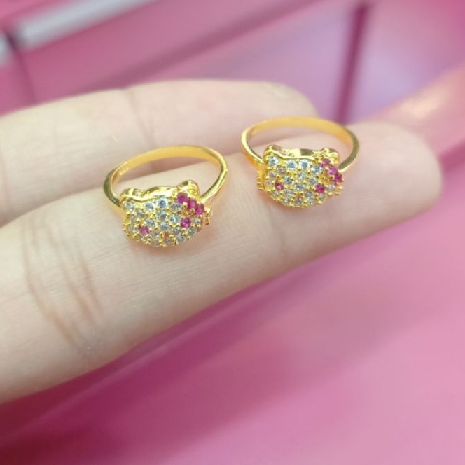 Terbaik CINCIN ANAK HELLO KITTY PERAK 925 LAPIS MAS 24K