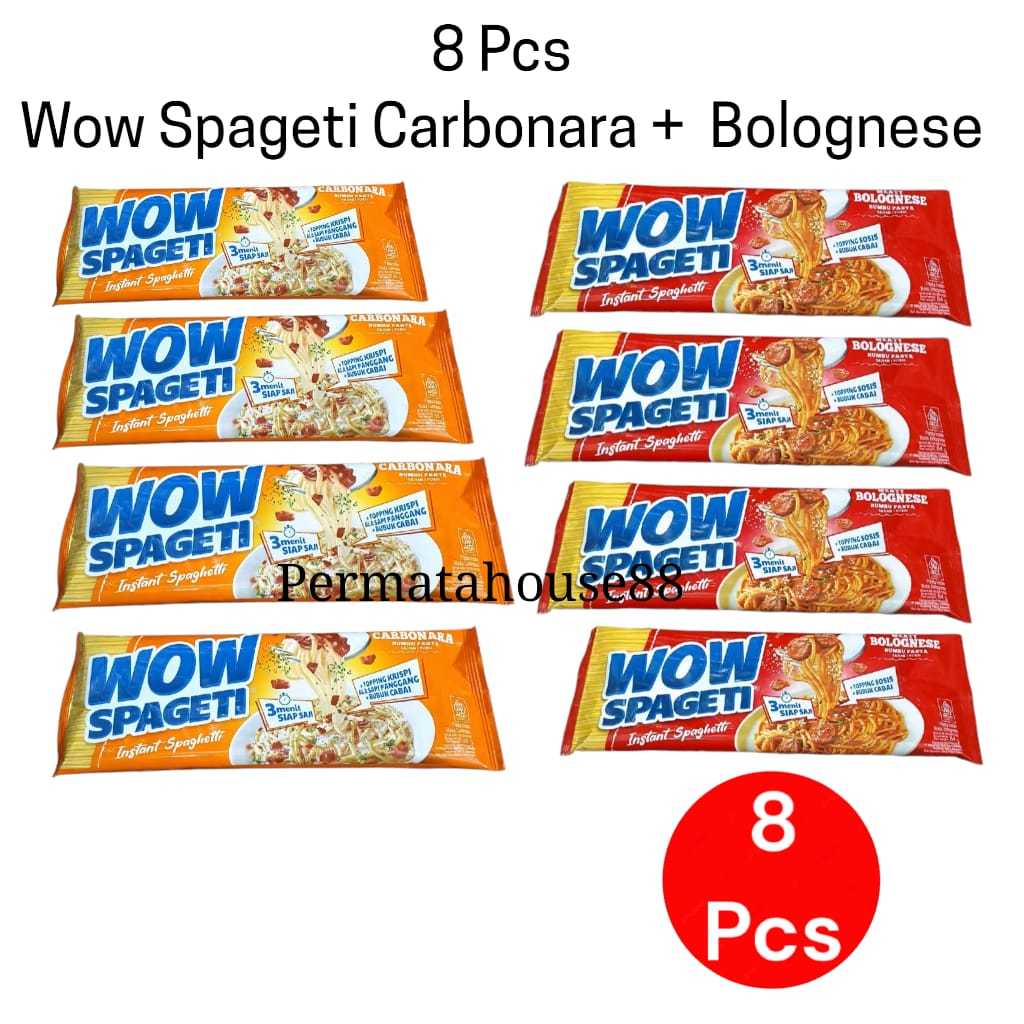 

8 Pcs Pasta Wow Spageti Mix Carbonara Bolognese Mie Spaghetti Instan Food Noodle Goreng Makanan