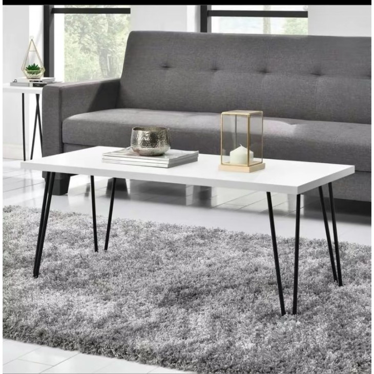 Meja Minimalis Untuk Ruang Tamu Bulat Panjang Sudut Kaki Besi Meja Kayu Plywood - Furniture
