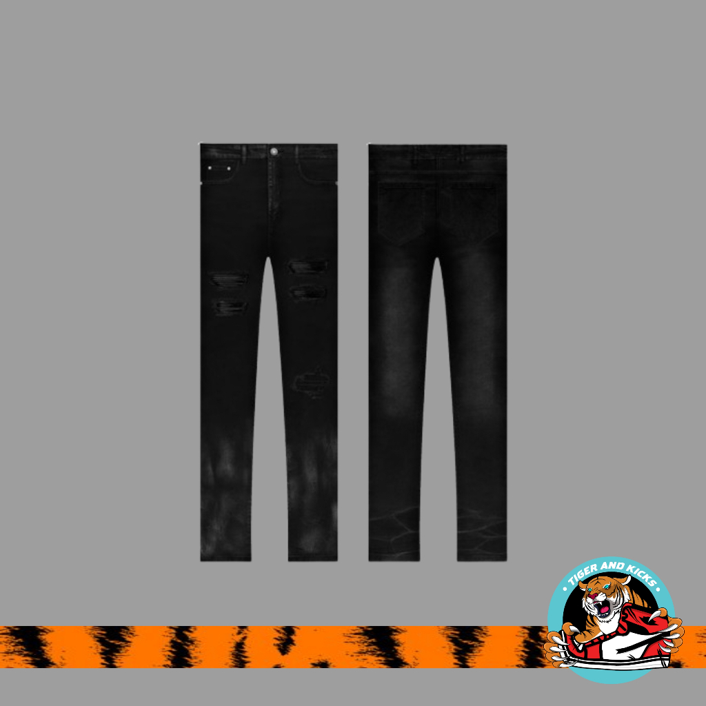 Rucas Black Caviar Leather Washed Jeans