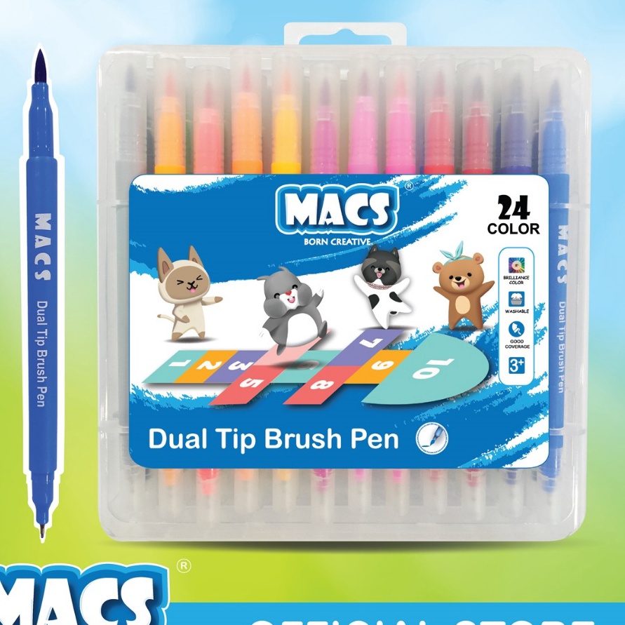 

KI3 MACS Dual Tip Brush Pen Marker Color 24 Warna Spidol
