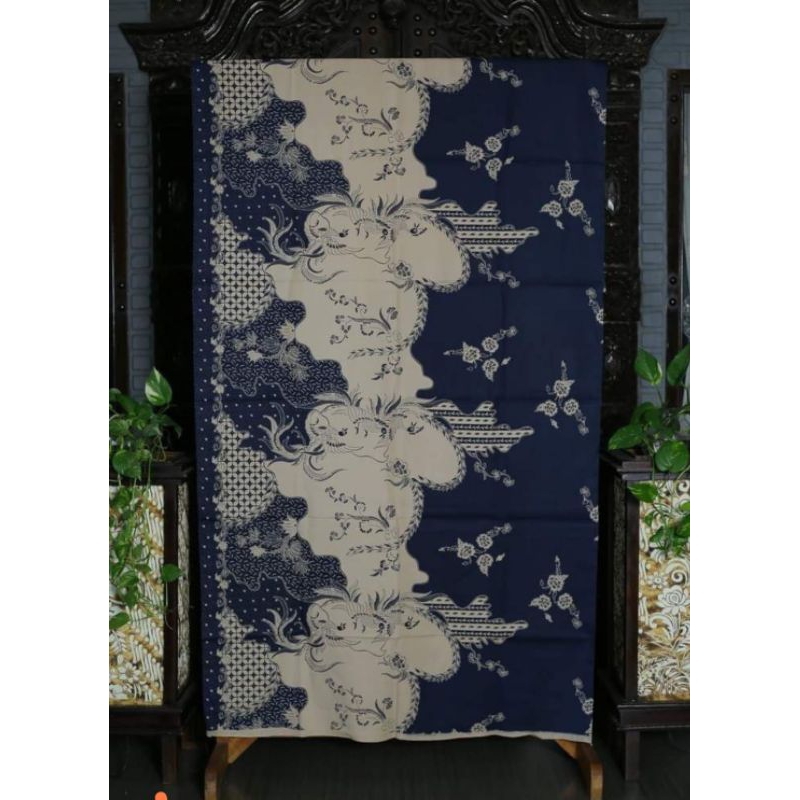 Kain Batik katun Sanforizied halus motif bunga bunga navy latte