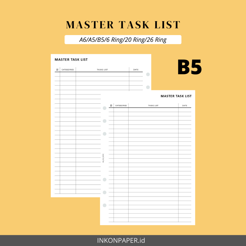 

B5 - Planner, Master Task List/To-do List by INK_ON_PAPER