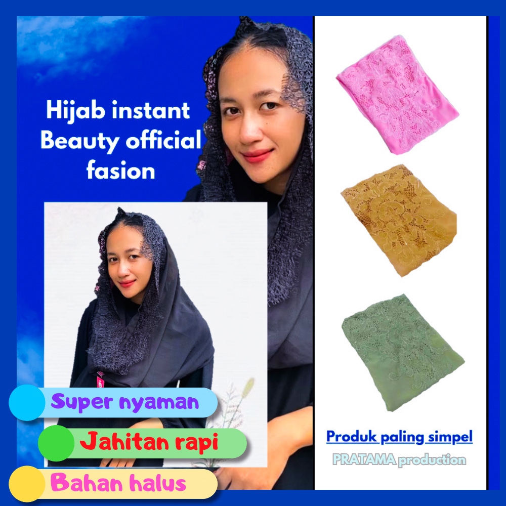 New Hijab kerudung hoodie premium hari raya lebaran pengantin dan pengajian Pashima lace instant mot