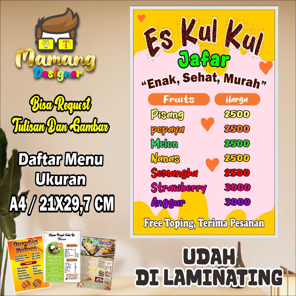Cetak Poster Daftar Menu Jualan Es Kul Kul Keren