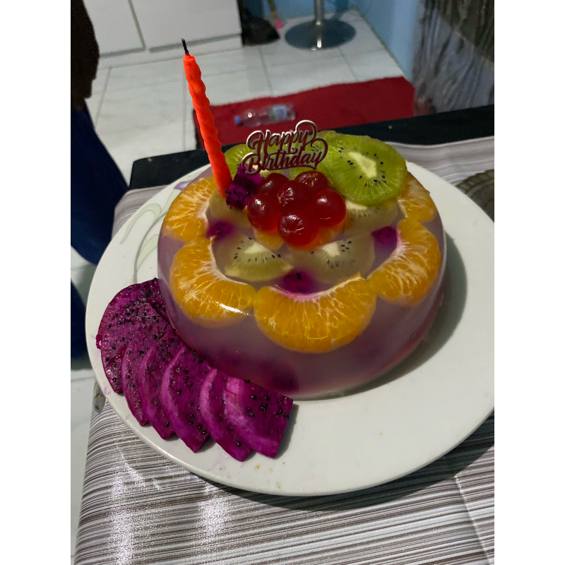 puding buah ulang tahun / kue ulang tahun