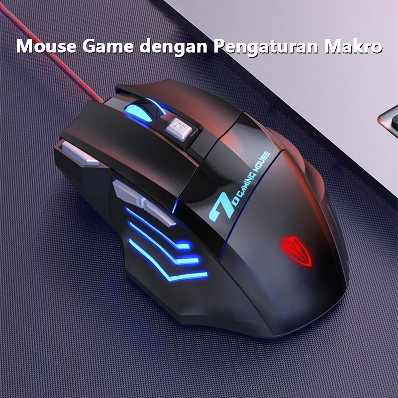 MOUSE GAMING MACRO 7 TOMBOL  LED (RGB) TWOLF Mouse Kabel Gaming/Mouse Gaming