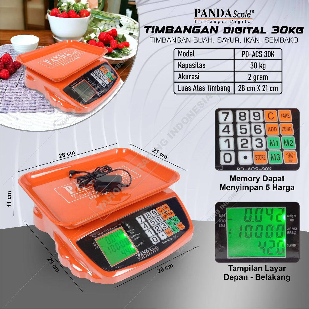 Timbangan Digital 30kg Akurasi 2g Timbangan Laundry Buah Meja Paket Sembako PANDA SCALE