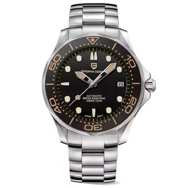 Jam Tangan Pria Original Automatic Pagani Design PD-1667 Homage Seamaster Silver Black