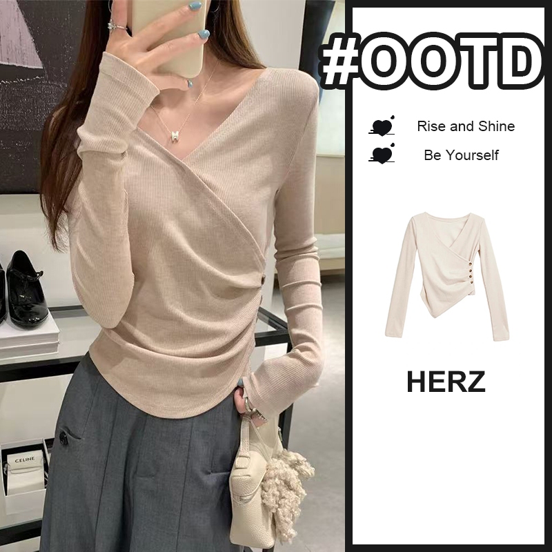 kaos lengan panjang rajut t-shirt v-neck slim fit desain korea style s-xl ketat elastic premium baju