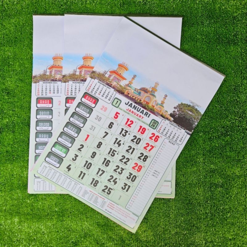 

Kalender kerja 2025 BO wuku gambar Masjid 12 lembar 1 bulanan ukuran 32x48 cm (terima castume cetak merek)