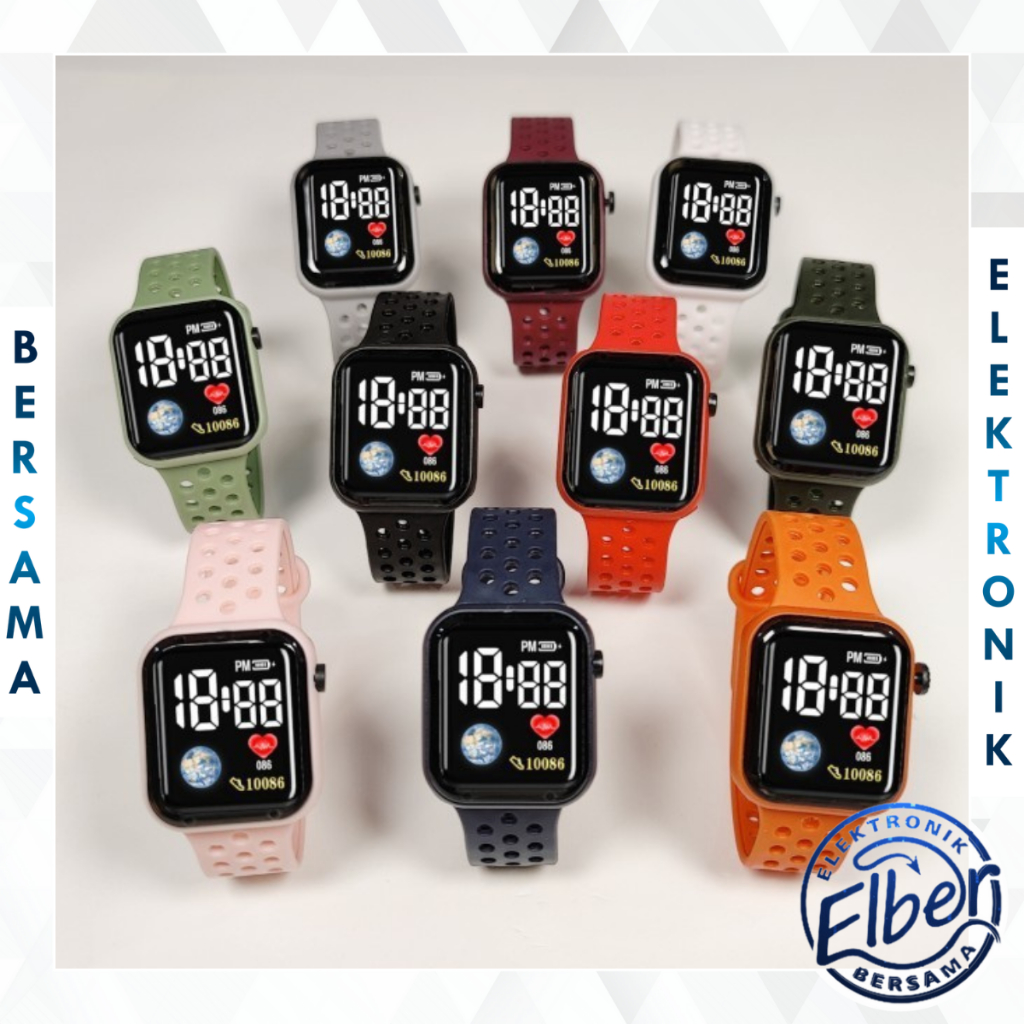 ELBER Jam Tangan Digital LED Wanita Dan Pria Strap Rubber Dial Kotak Tampilan Layar Besar Y1972