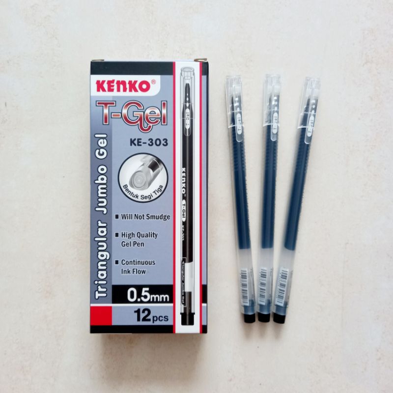

[ LUSIN MURAH ] Pulpen Gel Pen Pena Jel 0.5 mm Kenko T-Gel KE-303 Triangular Jumbo Gel