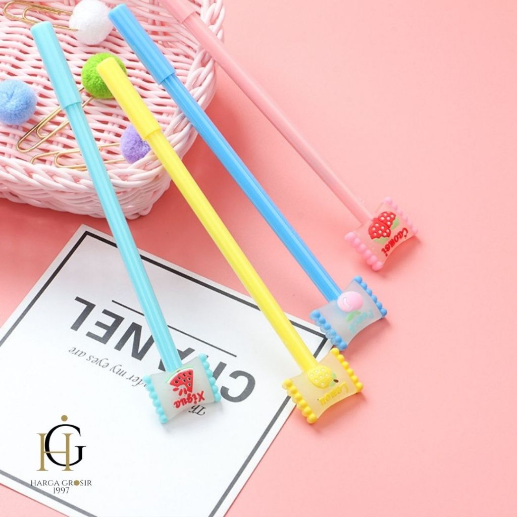 

1 PCS PULPEN GEL BUNGKUS PERMEN MANIS BUAH PENA ALAT TULIS IMUT MURAH BISA COD