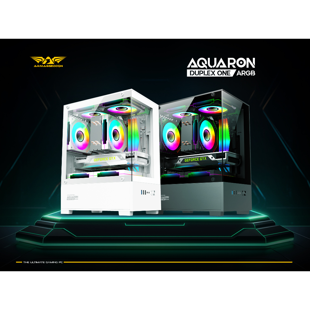 Casing Gaming Armageddon Aquaron Duplex ONE ARGB (Hitam, Putih)