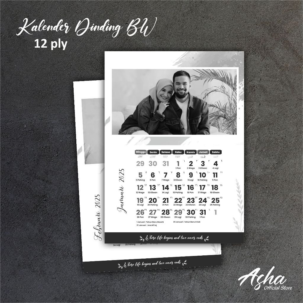 

CETAK KALENDER CUSTOM BLACK WHITE - KALENDER DINDING CUSTOM FREE FOTO FREE DESAIN
