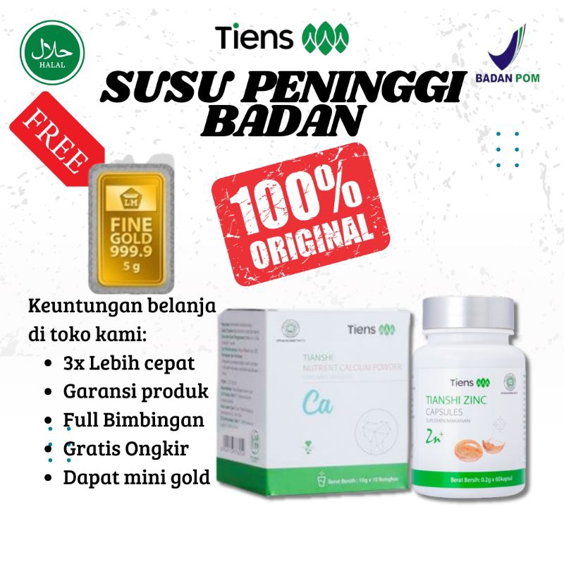 

SUSU PENINGGI BADAN USIA 20 TAHUN KEATAS - NUTRISI TINGGI BADAN - CALSIUM & ZINC TIENS ORIGINAL BPOM