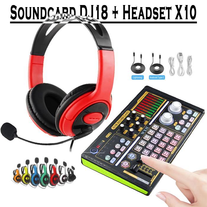 Set Sound Card DJ18 Plus Headset Gaming X10 Untuk HP Laptop