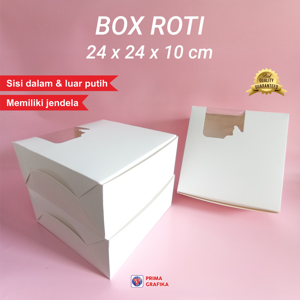 

Box Roti Jendela 24 x 24 x 10 Putih Polos Kemasan Roti / Kardus Brownies / Dus Kue