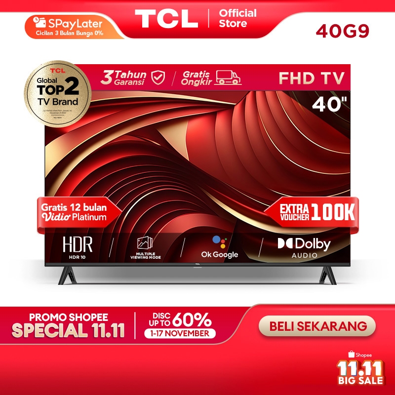 [Flash Sale] TCL 40 Inch Google TV - FHD - Dolby Audio - Google Play/Netflix/Youtube - Wifi/Bluetoot