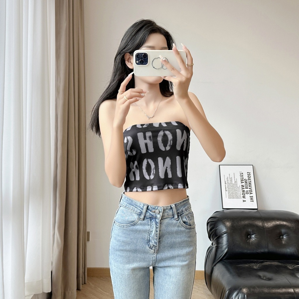 UI8 Top Motif Kemben Bra ( Dapat Tali Stap Bening )