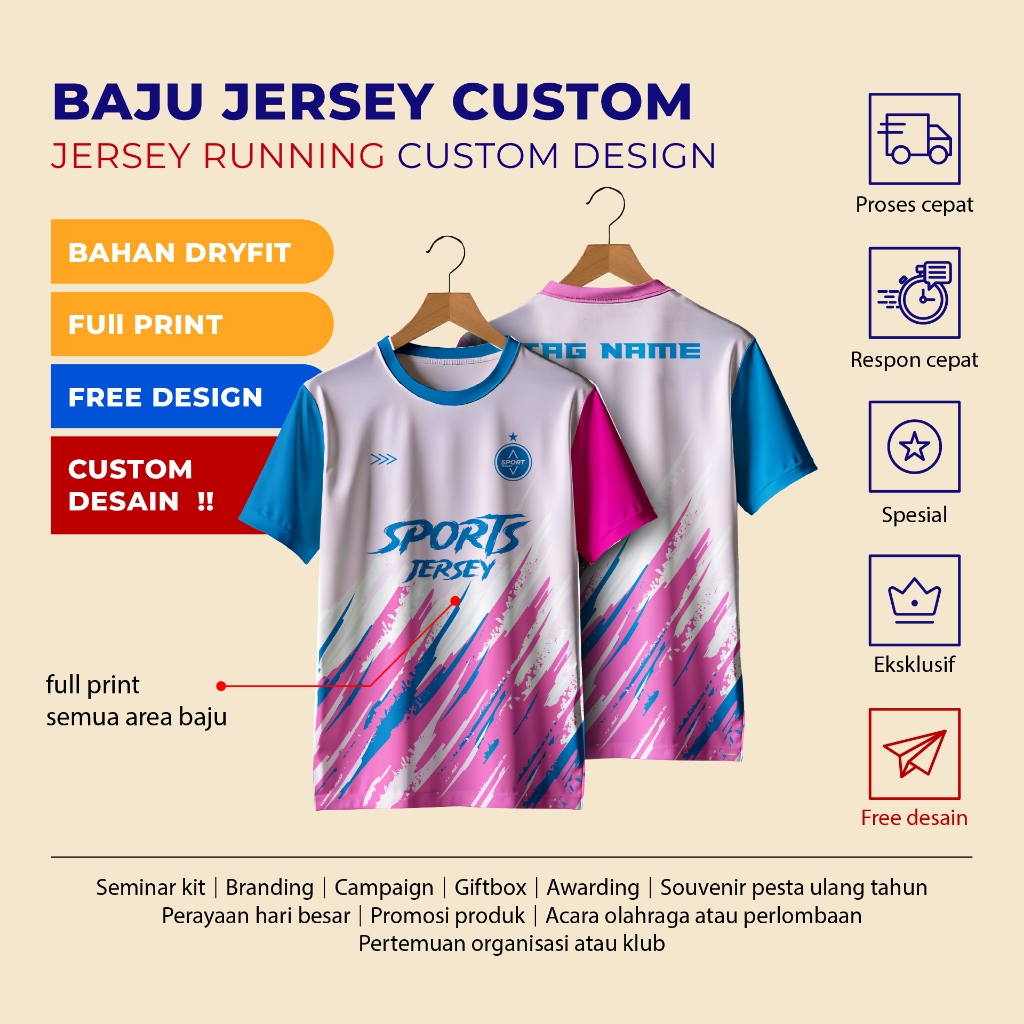Baju Running custom full print / kaos custom / custom desain / full print custom