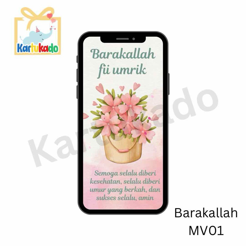 Kartu Ucapan Ulang Tahun Barakallah Fii Umrik Digital Animasi MV01