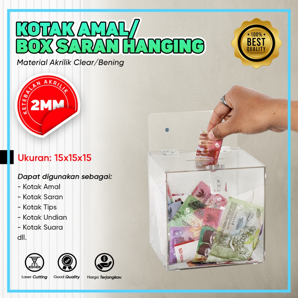 Kotak Amal / Saran Akrilik Dinding 15x15x15 cm