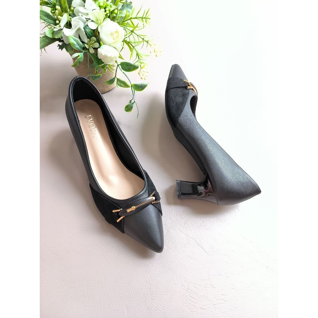 IVORY Sepatu Wanita Heels Pantofel Kerja Cantik DE170 Hitam