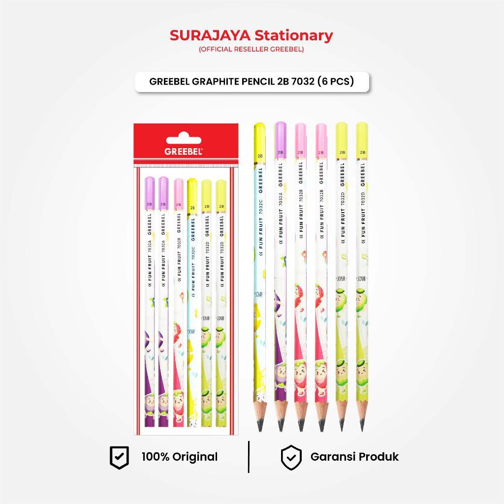 

Pensil Tulis 2B Pencil Kayu Greebel Fun Fruit 7032 (6 PCS/SET) Pensil Karakter Lucu