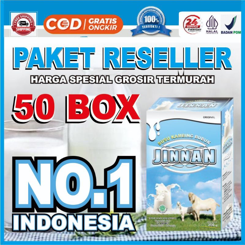 

Paket Reseller 50 Box Susu Kambing Etawa JINNAN Original 100% Asli No. 1 Indonesia