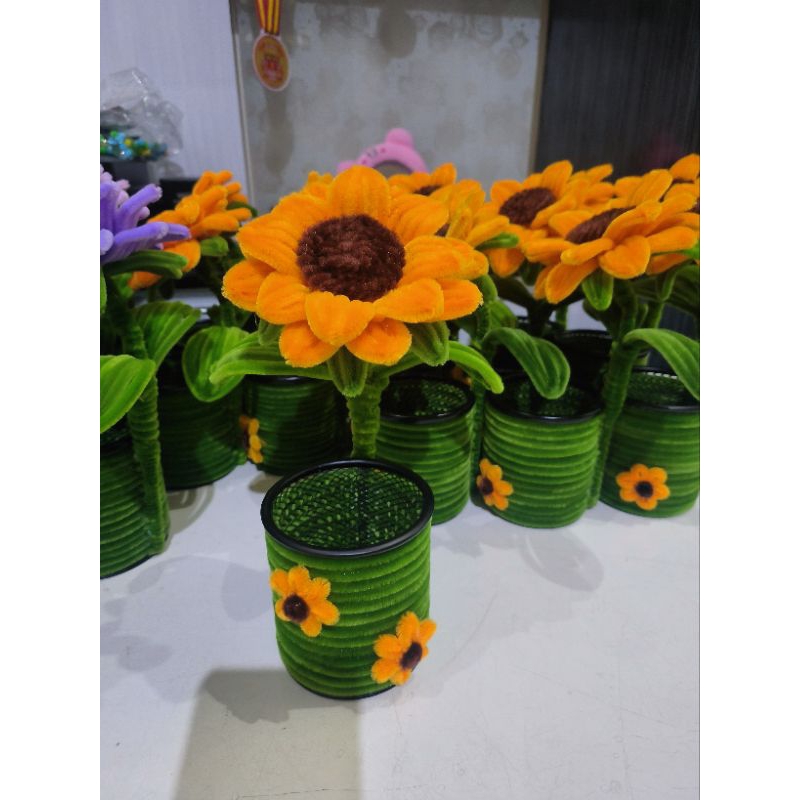 

Meizhu Sunflower Pencil pot tempat pulpen pensil kawat bulu