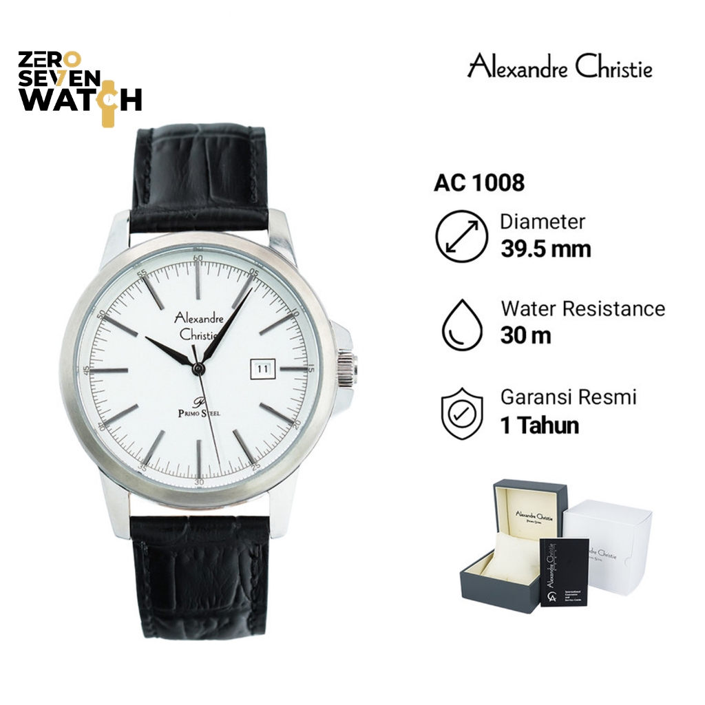 Jam Tangan Pria Alexandre Christie AC 1008 AC1008 Original Leather - Black Silver