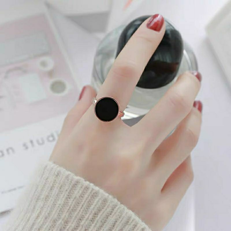 Cincin Rosegold Hitam Wanita Cincin Titanium Wanita Cincin Fashion Korea Cincin Hitam Mewah Cincin P