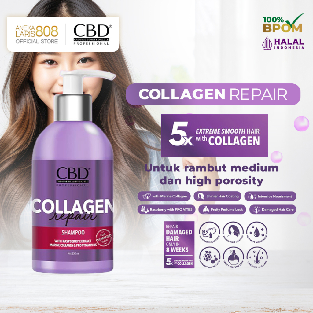 CBD Collagen Repair Shampoo - Shampo Rambut Rusak Bercabang 250ml