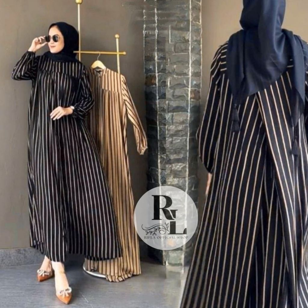 Gamis Rayon Premium | Gamis Rayon Motif Salur Jumbo | Gamis Bahan Adem