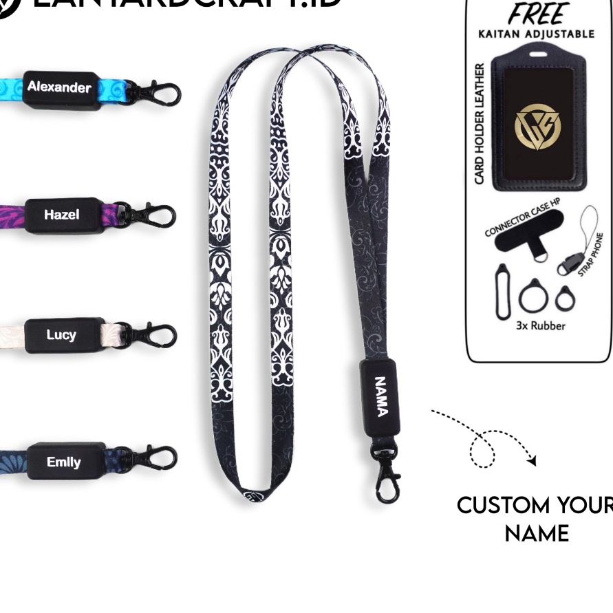 

HJ6 KS Craft Custom Nama Batik Series 1cm Request Nama Satuan Gantungan Card Holder Tali Full Printing 2 sisi