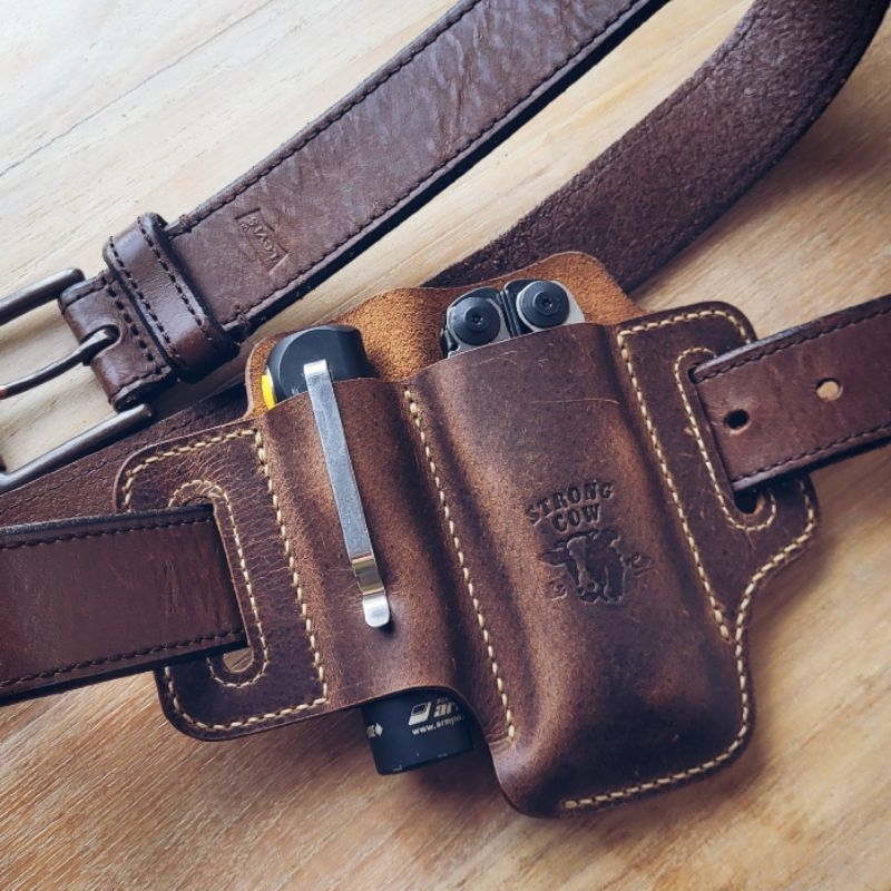 Leatherman Surge Double Slot Leather Holster, Armytek, Lumintop, Olight, Color Burgundy