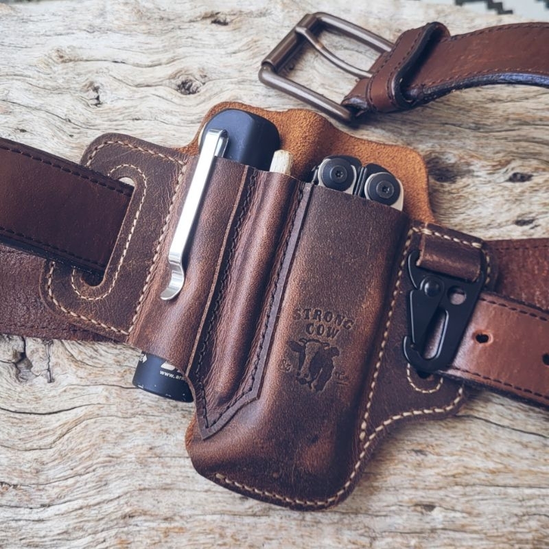Double Slot Leather Holster for Leatherman Surge / Armytek / Lumintop / Olight / Nitecore / Fenix / 