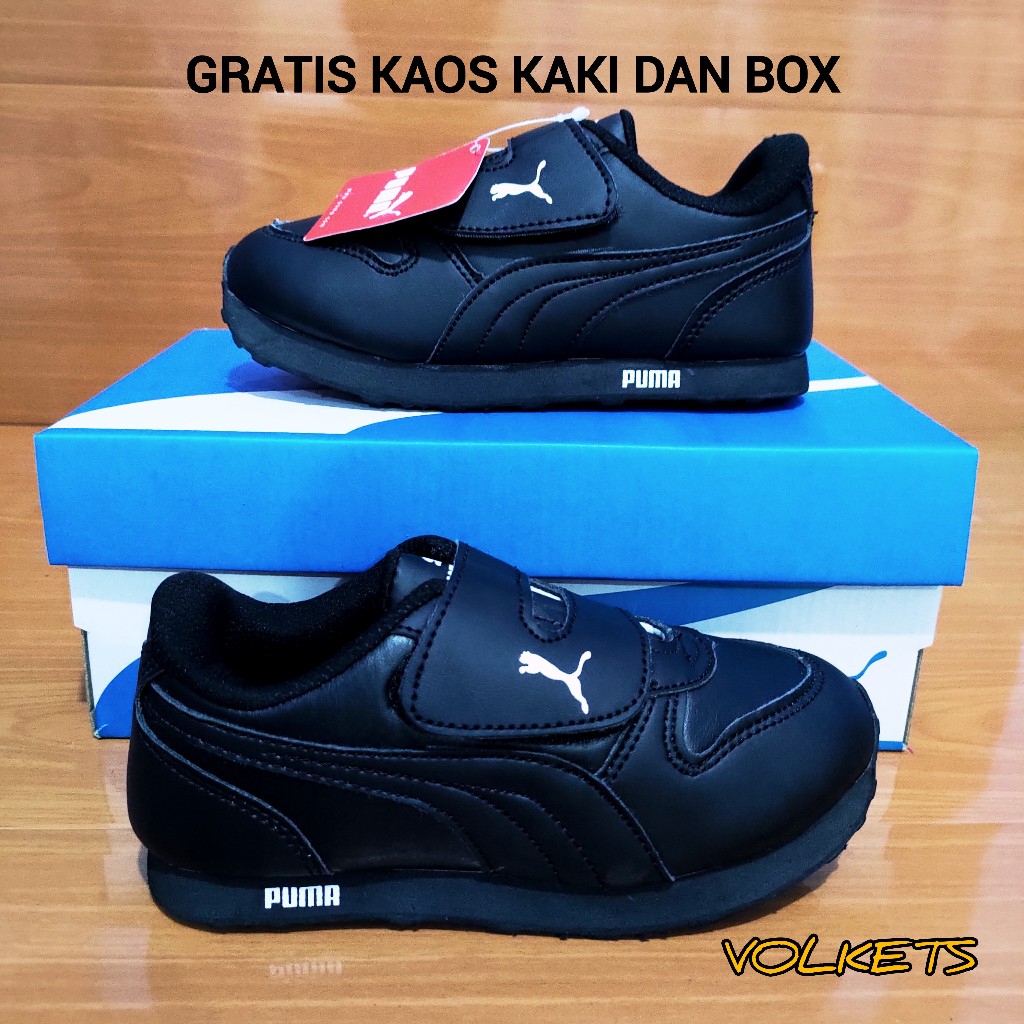 Sepatu Anak Sekolah Full Black Sneakers Anak Cewek Cowok Usia 1-10 Tahun Paud TK SD