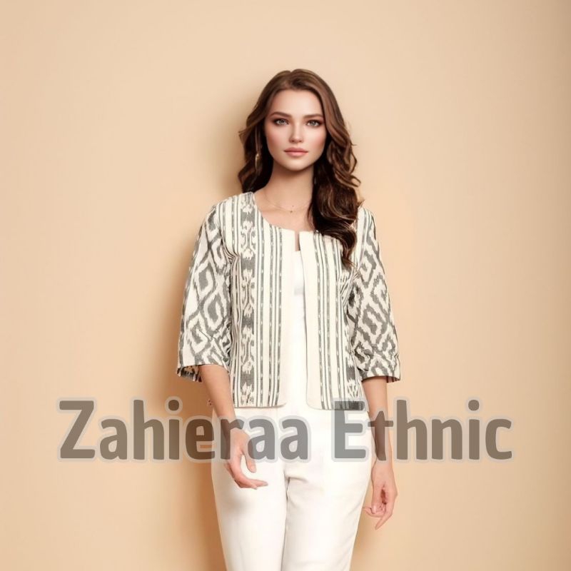 Outer Tenun Etnik Wanita Original Premium Quality - Blazer Tenun Etnik Wanita - Atasan Tenun Wanita